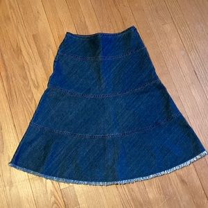 Boden tiered denim skirt